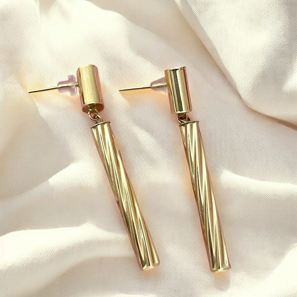 Gold Tone Twist Bar Drop Earrings